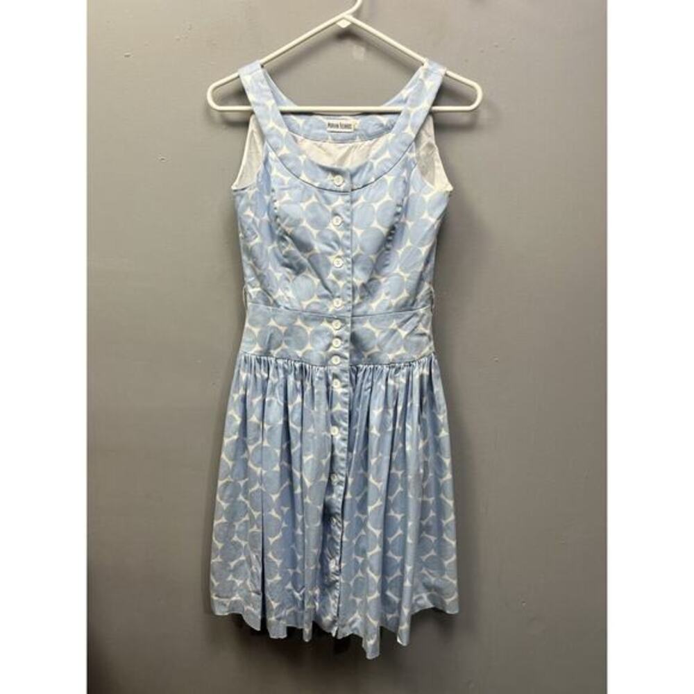 Marvin Richards Dress Womens 2 Sleeveless Blue & White Polka Dot Fit-&-Flare